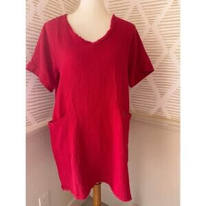 Boutique Women’s Large Red Gauze Pocket Shift Dress